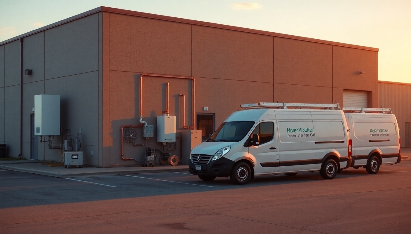 Plumbing service operation in Iowa at golden hour