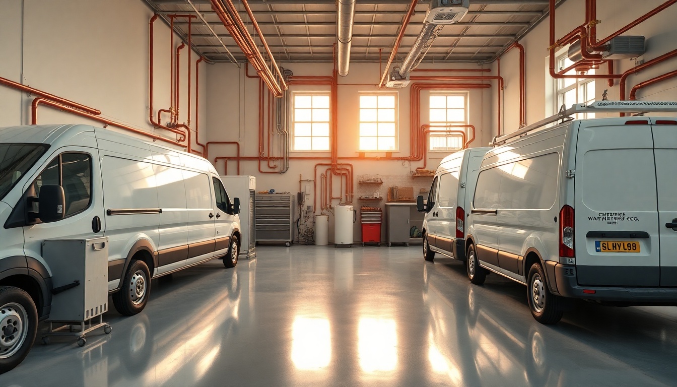 Plumbing service workspace in Vermont at golden hour