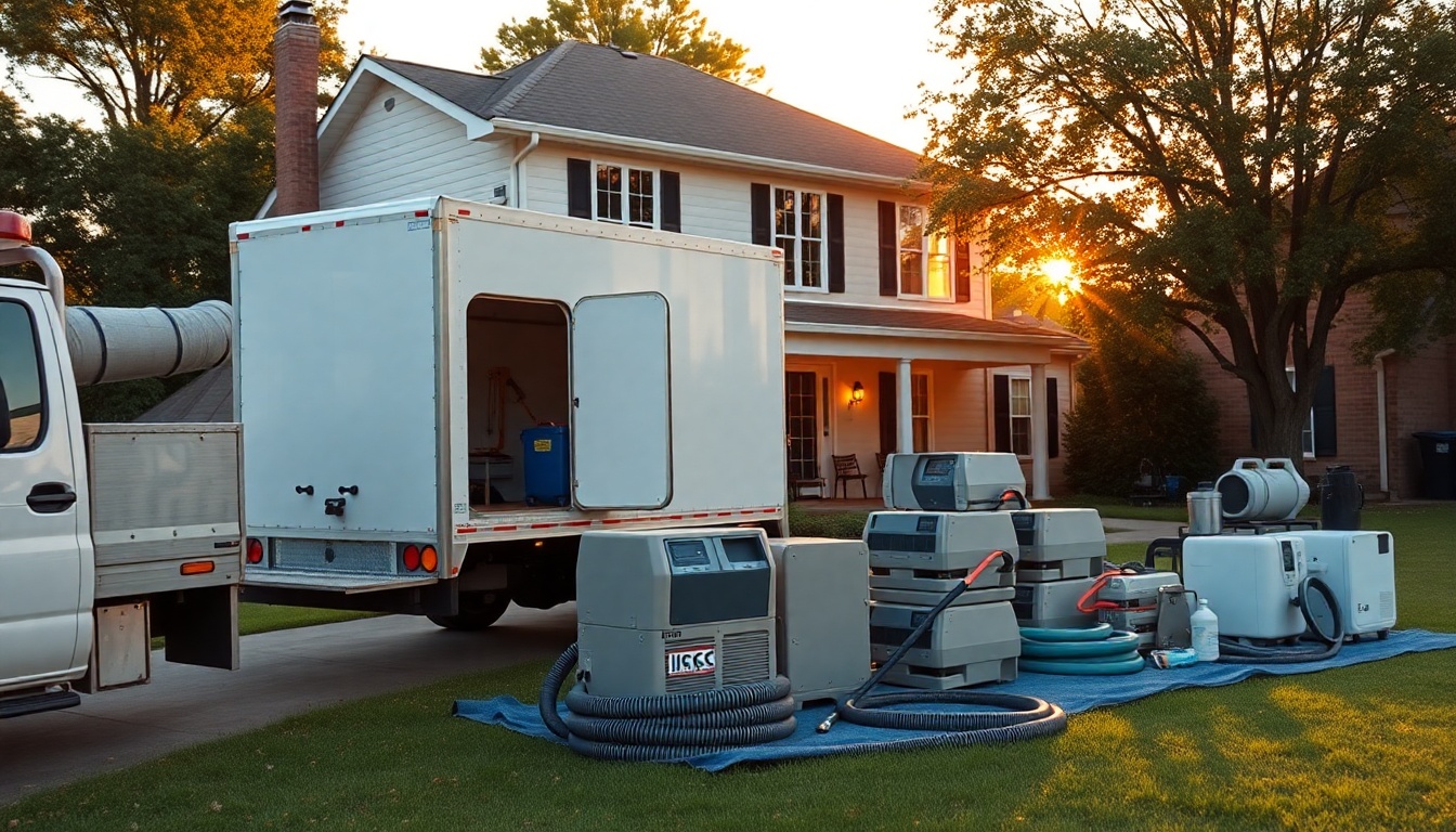 Restoration service workspace in Arkansas at golden hour