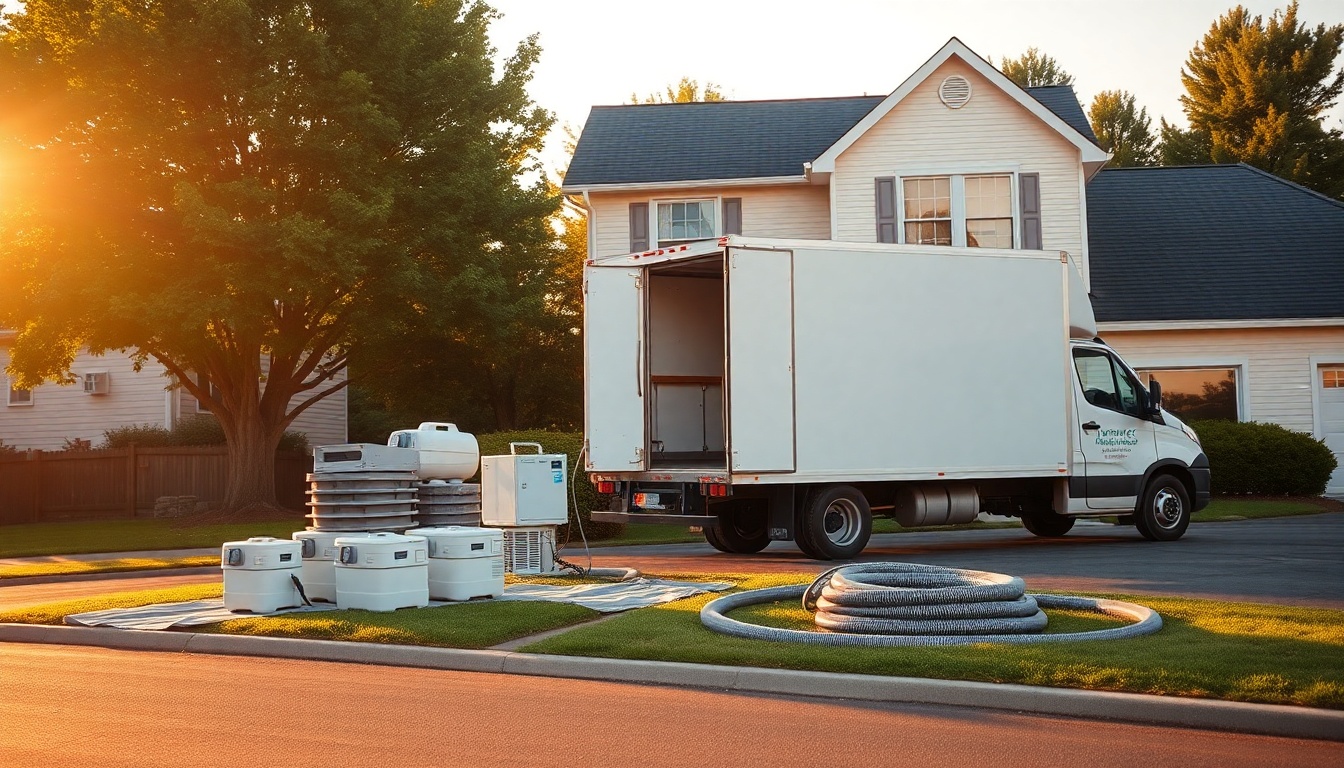 Restoration service operation in Connecticut at golden hour