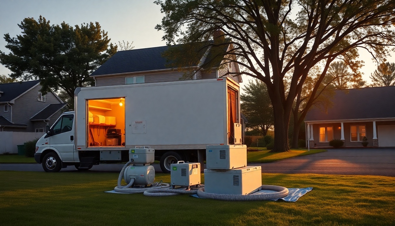 Restoration service operation in Illinois at golden hour