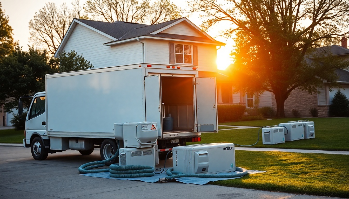 Restoration service operation in Iowa at golden hour