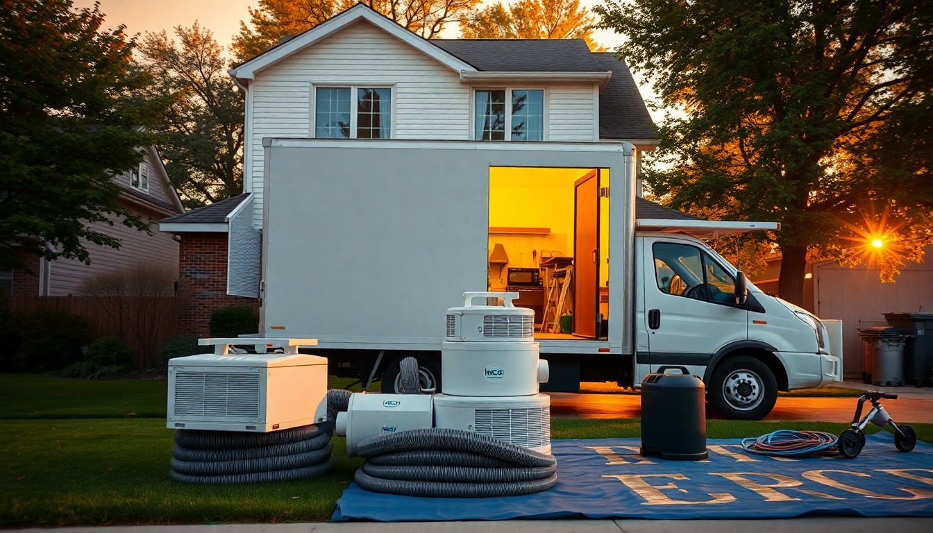 Restoration service workspace in Kansas at golden hour