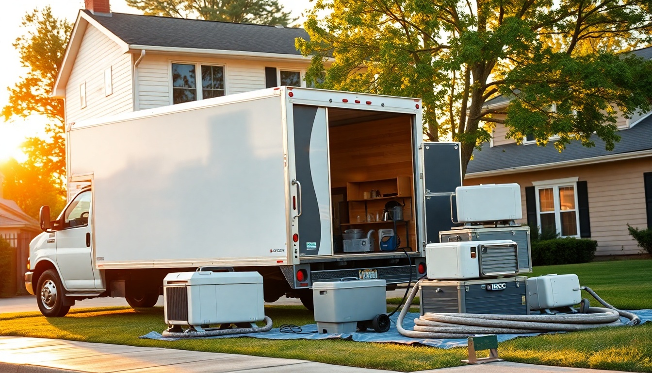 Restoration service workspace in Michigan at golden hour
