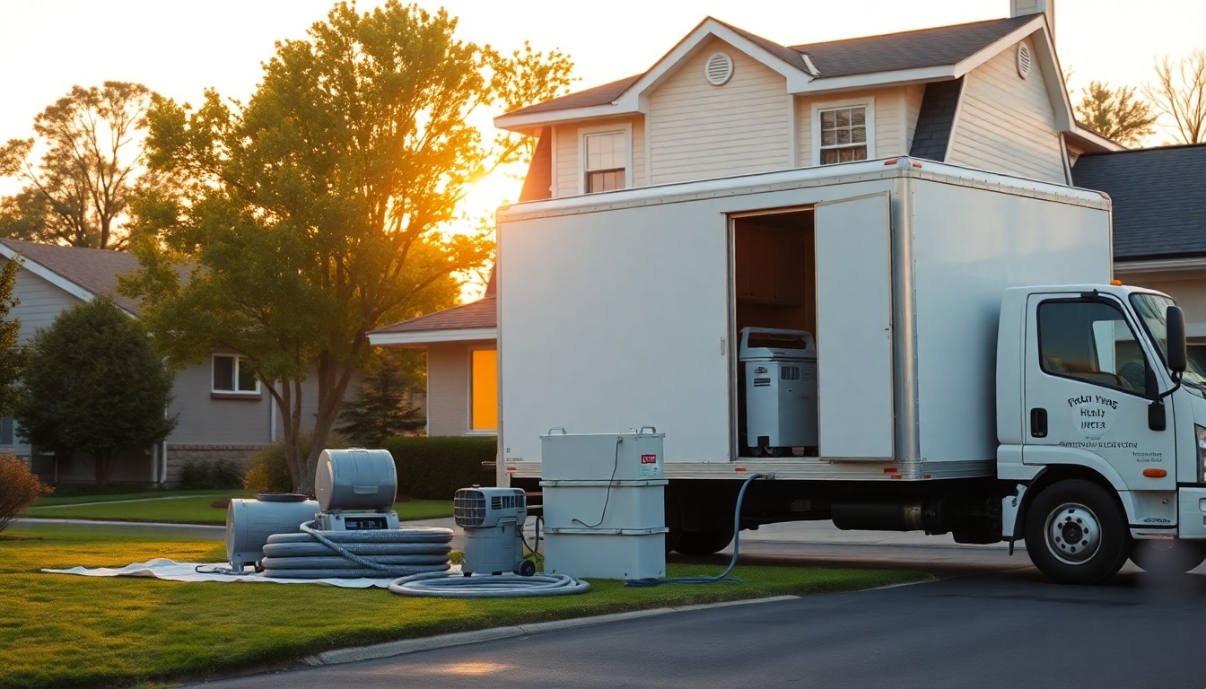Restoration service operation in Missouri at golden hour