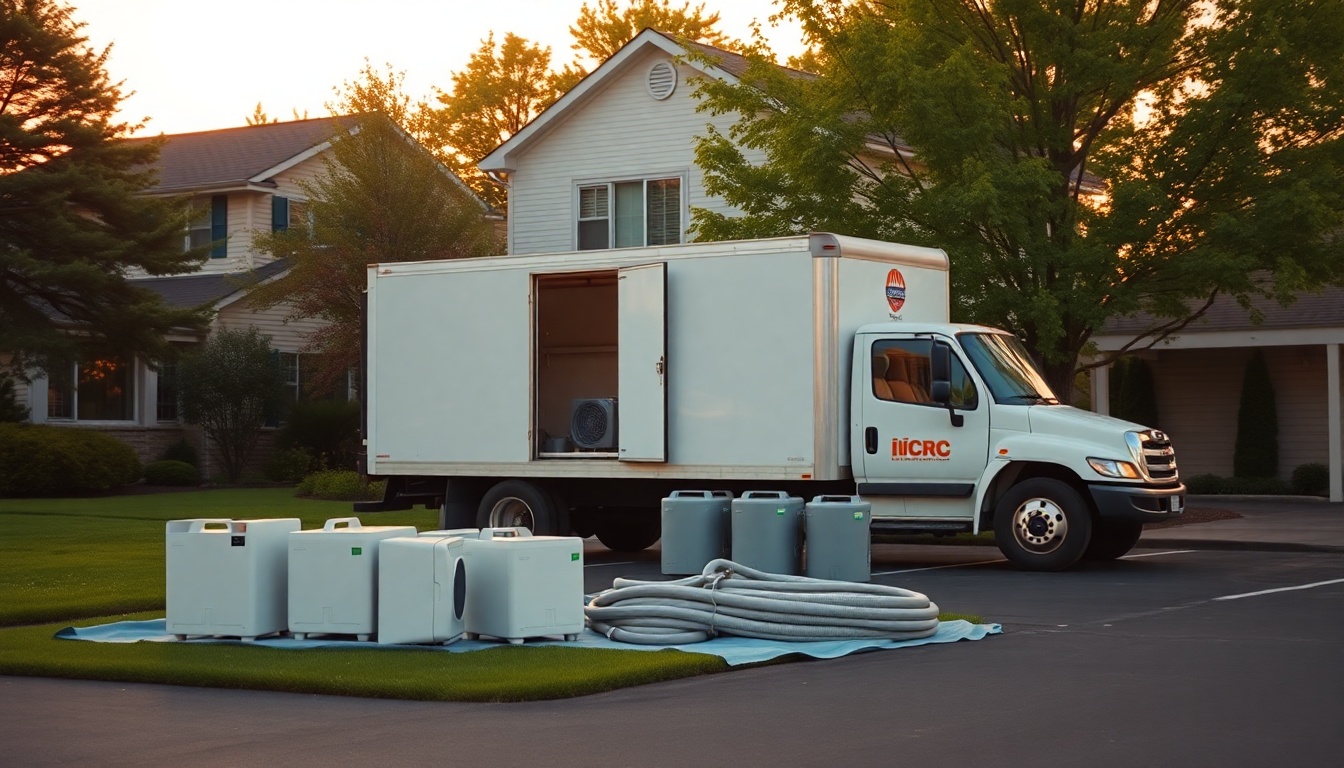 Restoration service operation in Ohio at golden hour