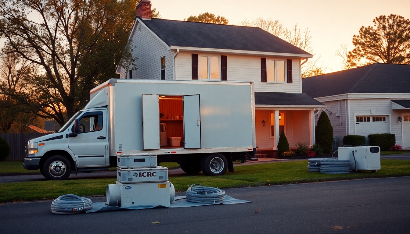 Restoration service operation in Pennsylvania at golden hour