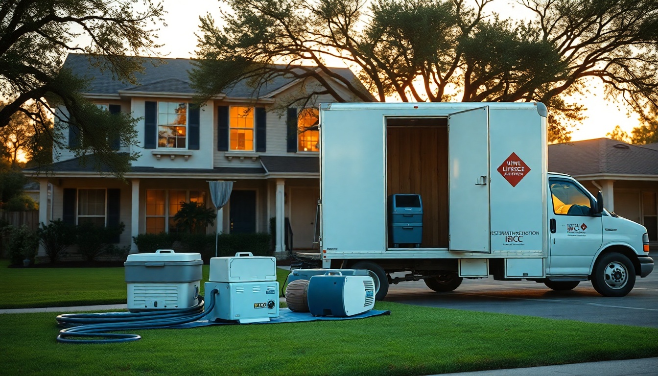 Restoration service operation in Texas at golden hour