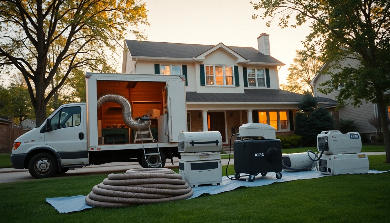Restoration service workspace in Wisconsin at golden hour