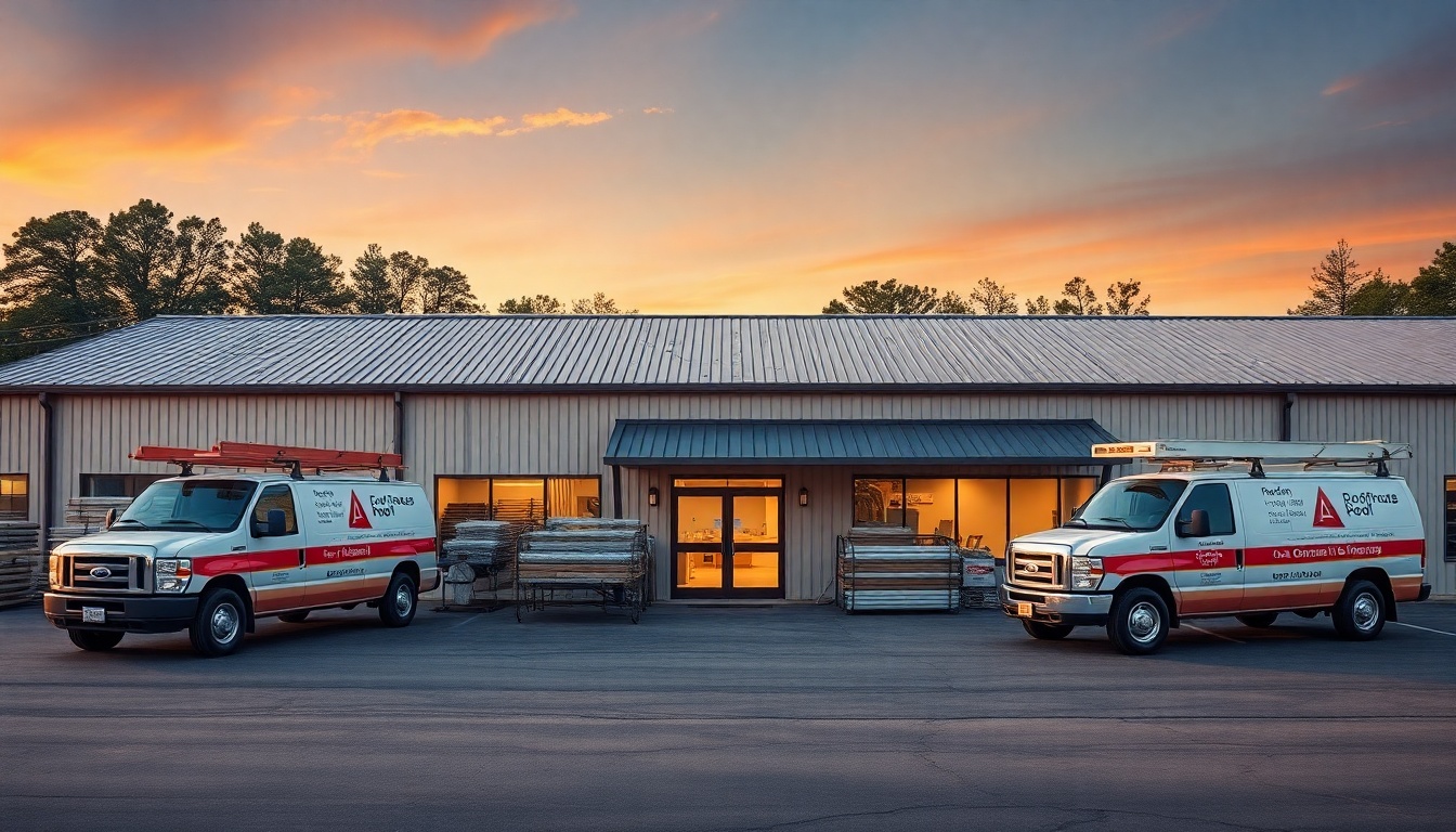 Roofing service operation in Alabama at golden hour