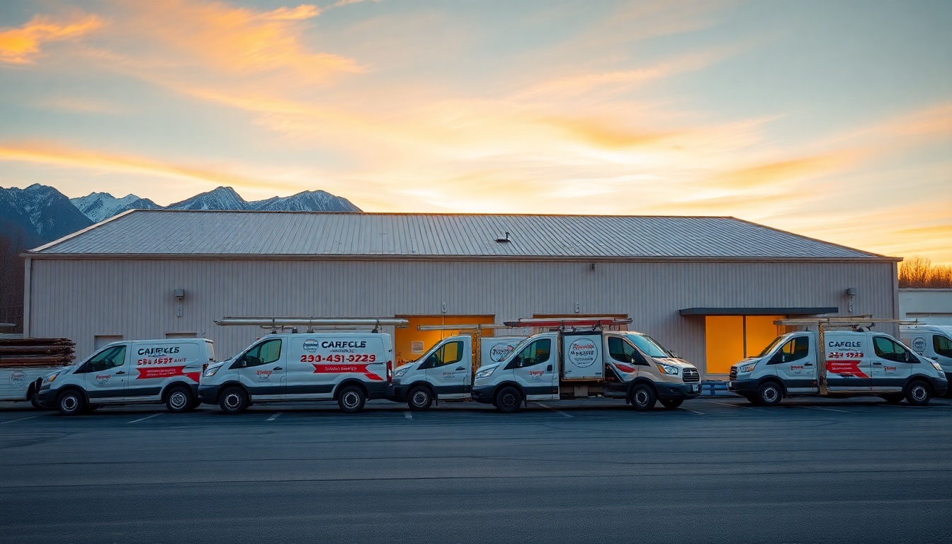 Roofing service operation in Alaska at golden hour