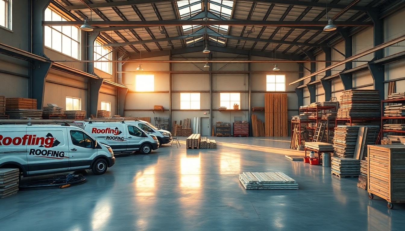 Roofing service workspace in Arkansas at golden hour