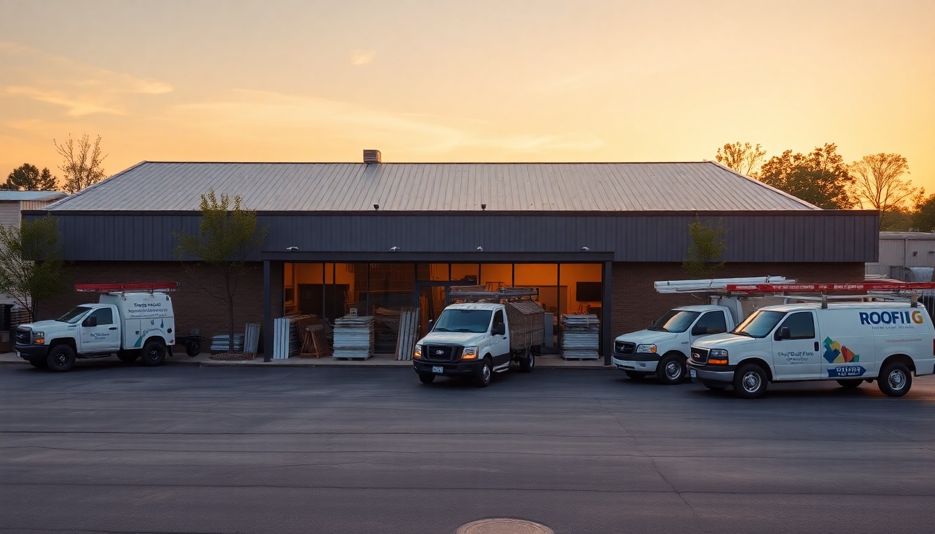 Roofing service operation in Arkansas at golden hour
