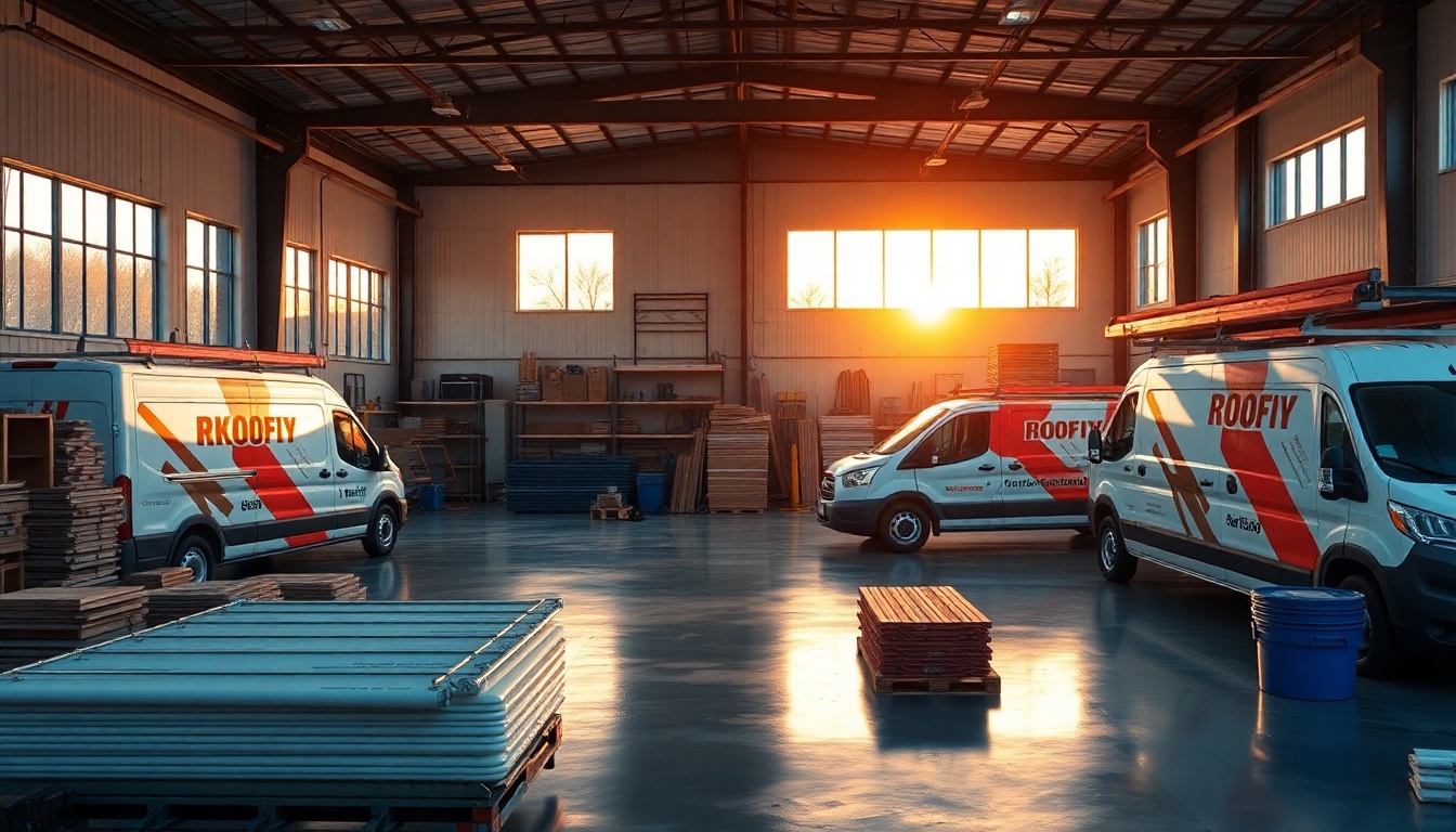 Roofing service workspace in Connecticut at golden hour