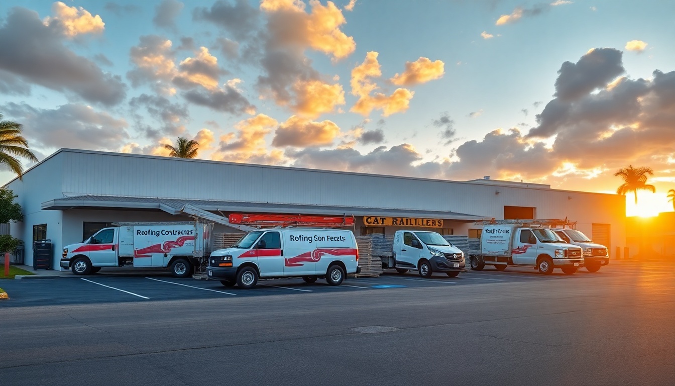 Roofing service operation in Hawaii at golden hour
