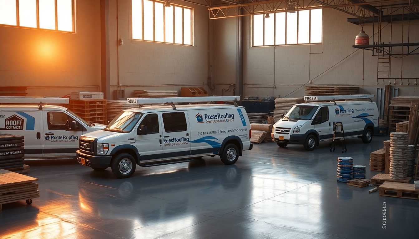 Roofing service workspace in Iowa at golden hour