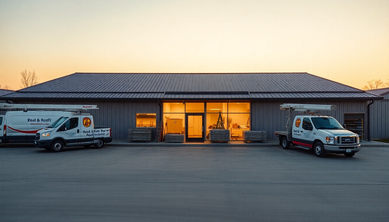 Roofing service operation in Kansas at golden hour