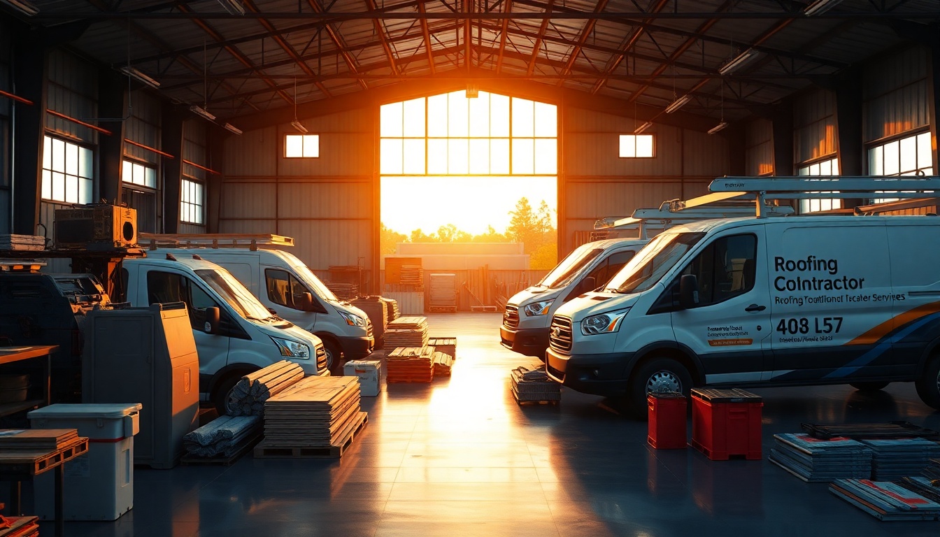 Roofing service workspace in Louisiana at golden hour
