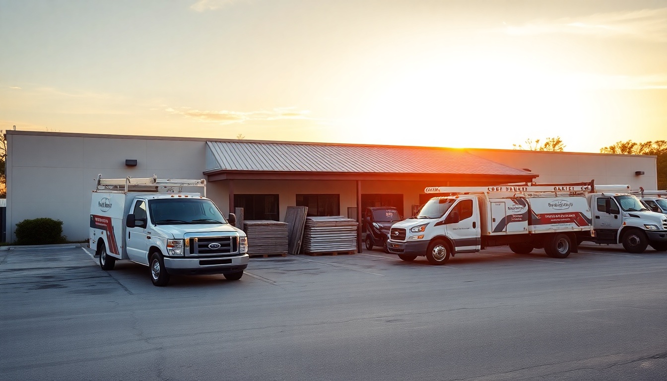 Roofing service operation in Louisiana at golden hour