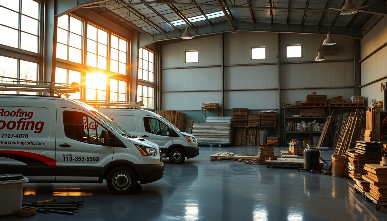Roofing service workspace in Maine at golden hour