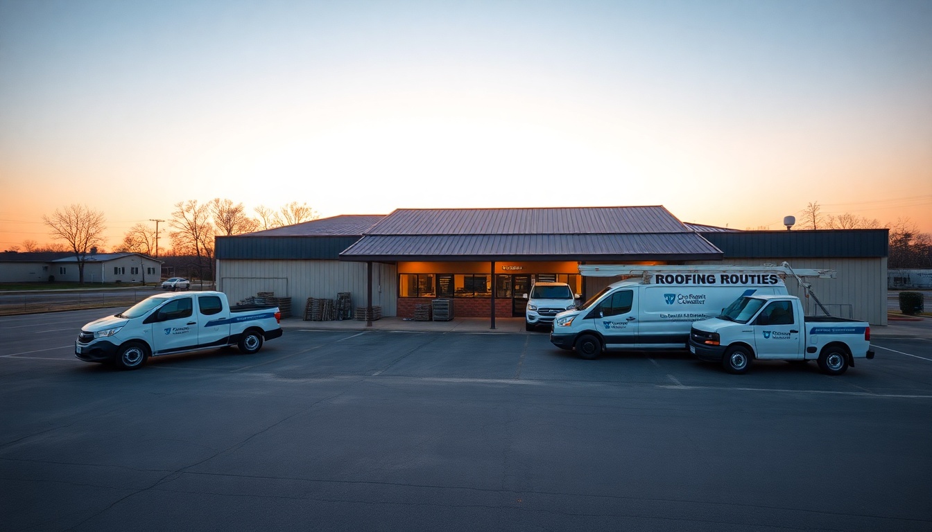 Roofing service operation in Mississippi at golden hour