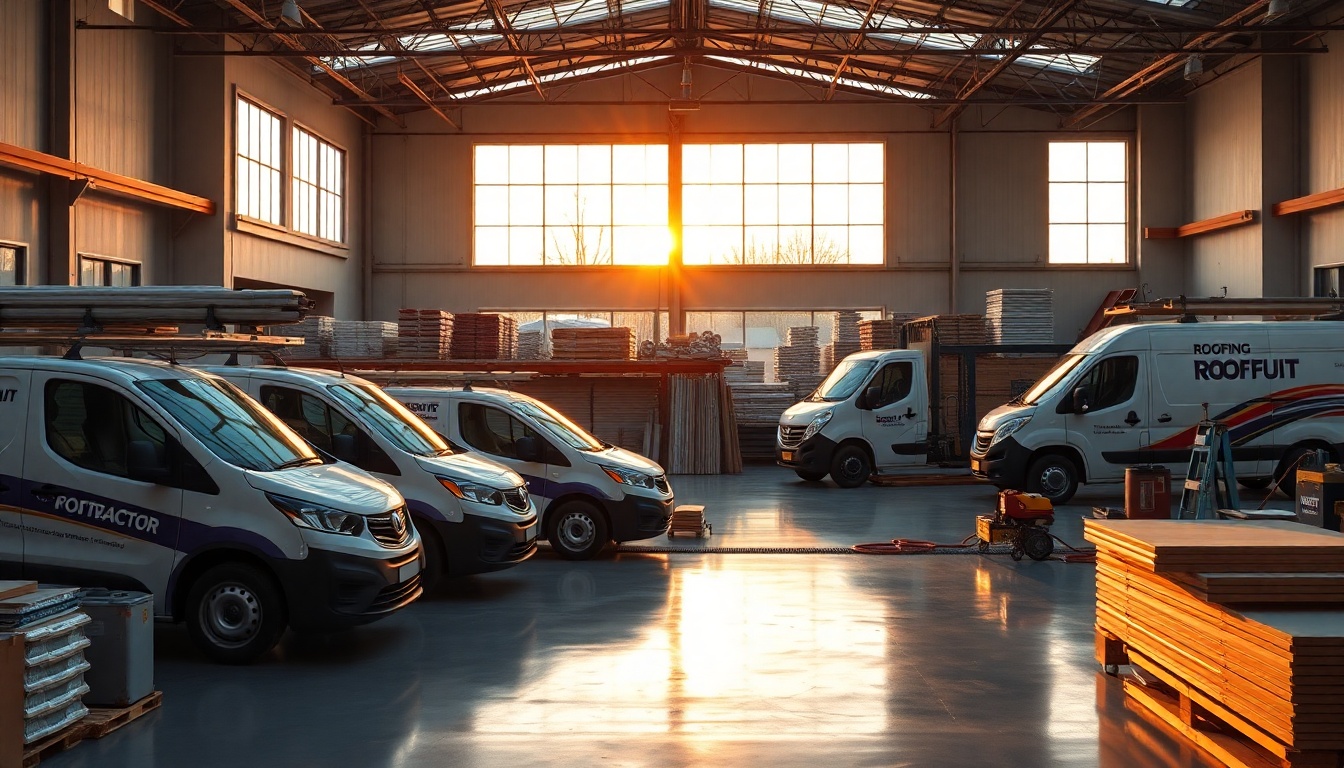 Roofing service workspace in Missouri at golden hour