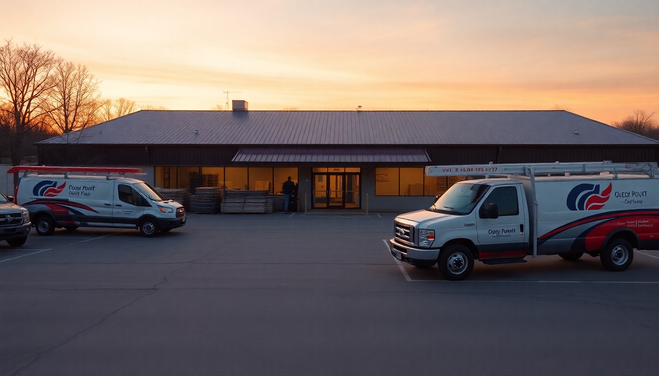 Roofing service operation in Missouri at golden hour