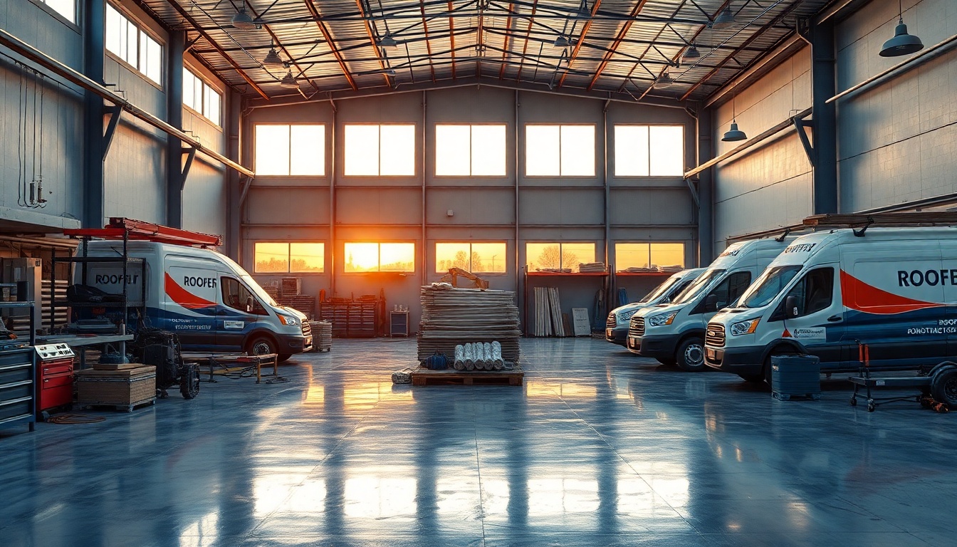 Roofing service workspace in Nebraska at golden hour