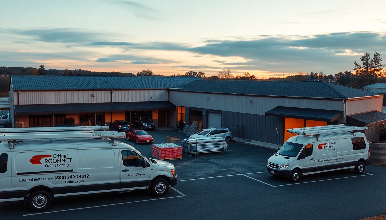 Roofing service operation in Rhode Island at golden hour
