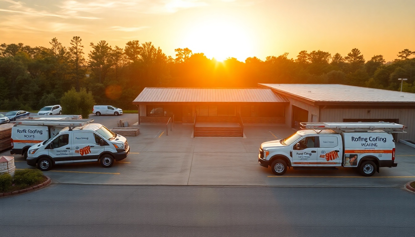 Roofing service operation in South Carolina at golden hour