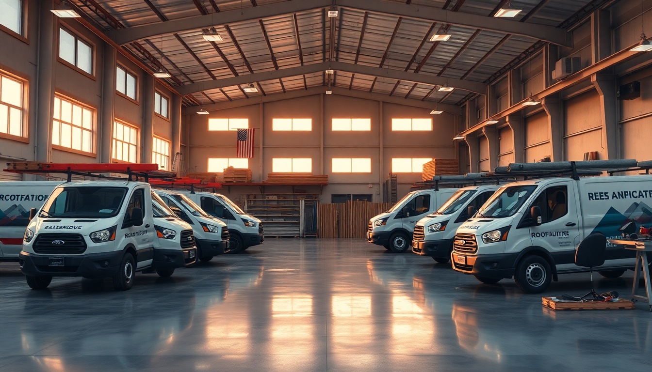 Roofing service workspace in South Dakota at golden hour