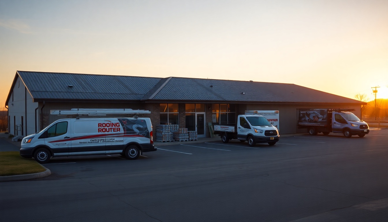 Roofing service operation in South Dakota at golden hour