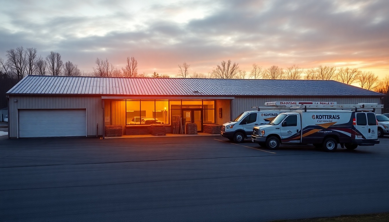 Roofing service operation in Vermont at golden hour