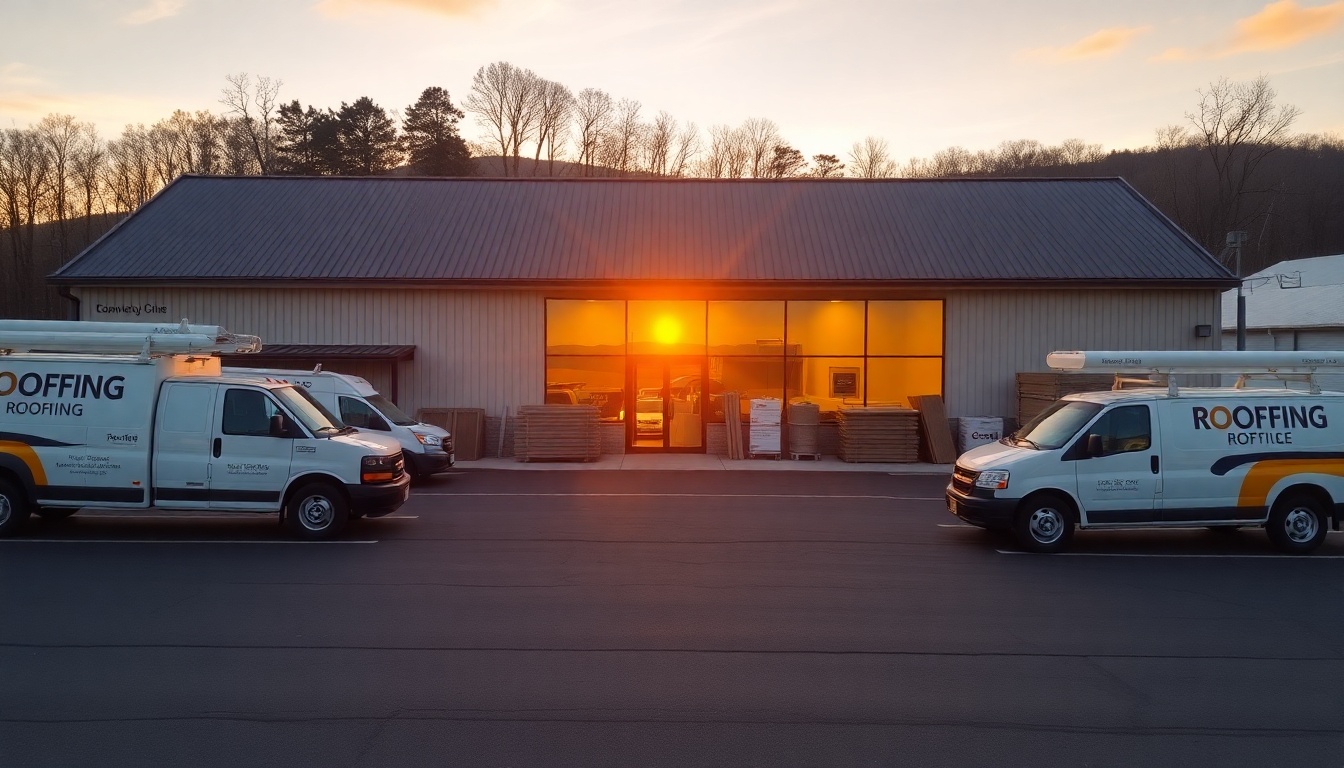 Roofing service operation in West Virginia at golden hour