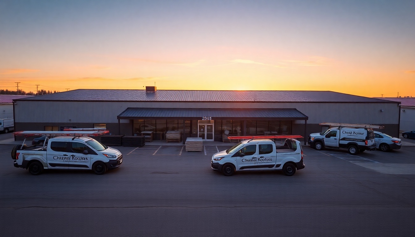 Roofing service operation in Wyoming at golden hour
