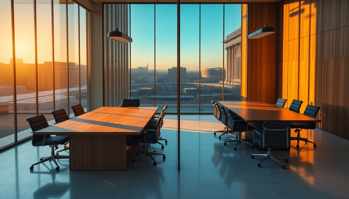 Two empty conference rooms representing individual buyer and private equity buyer alternatives
