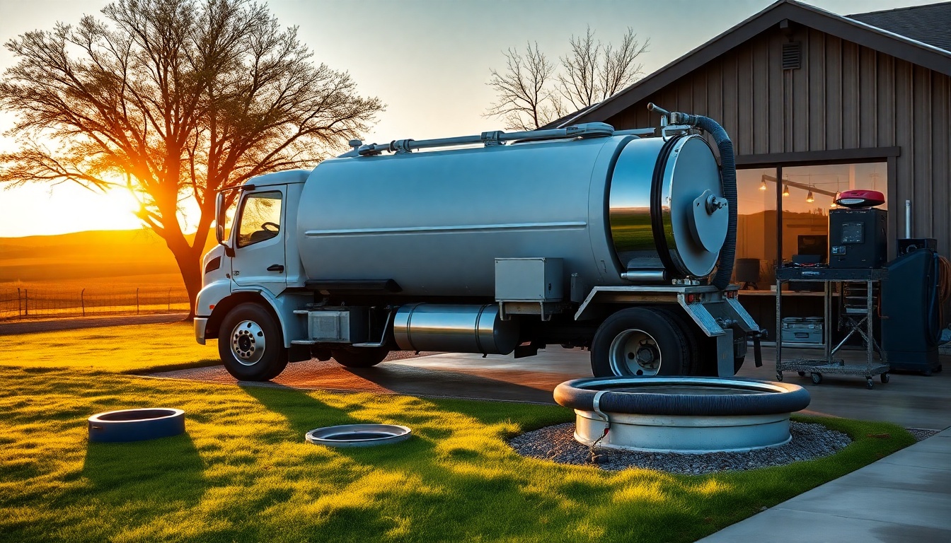 Septic service workspace in Arizona at golden hour