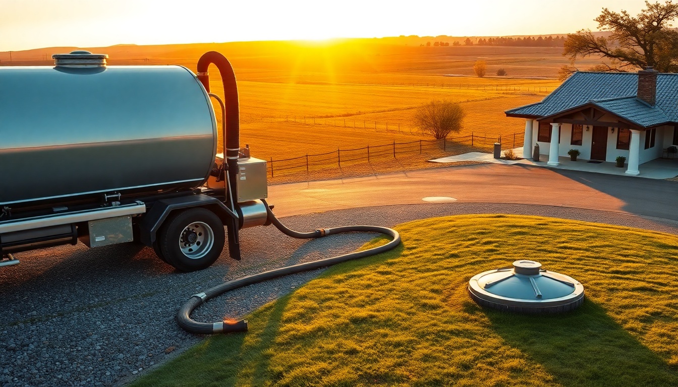 Septic service operation in Arizona at golden hour