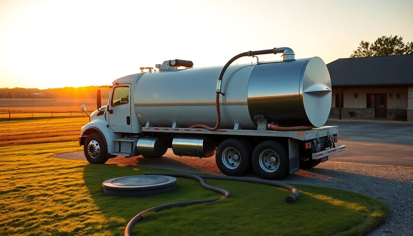Septic service operation in Arkansas at golden hour