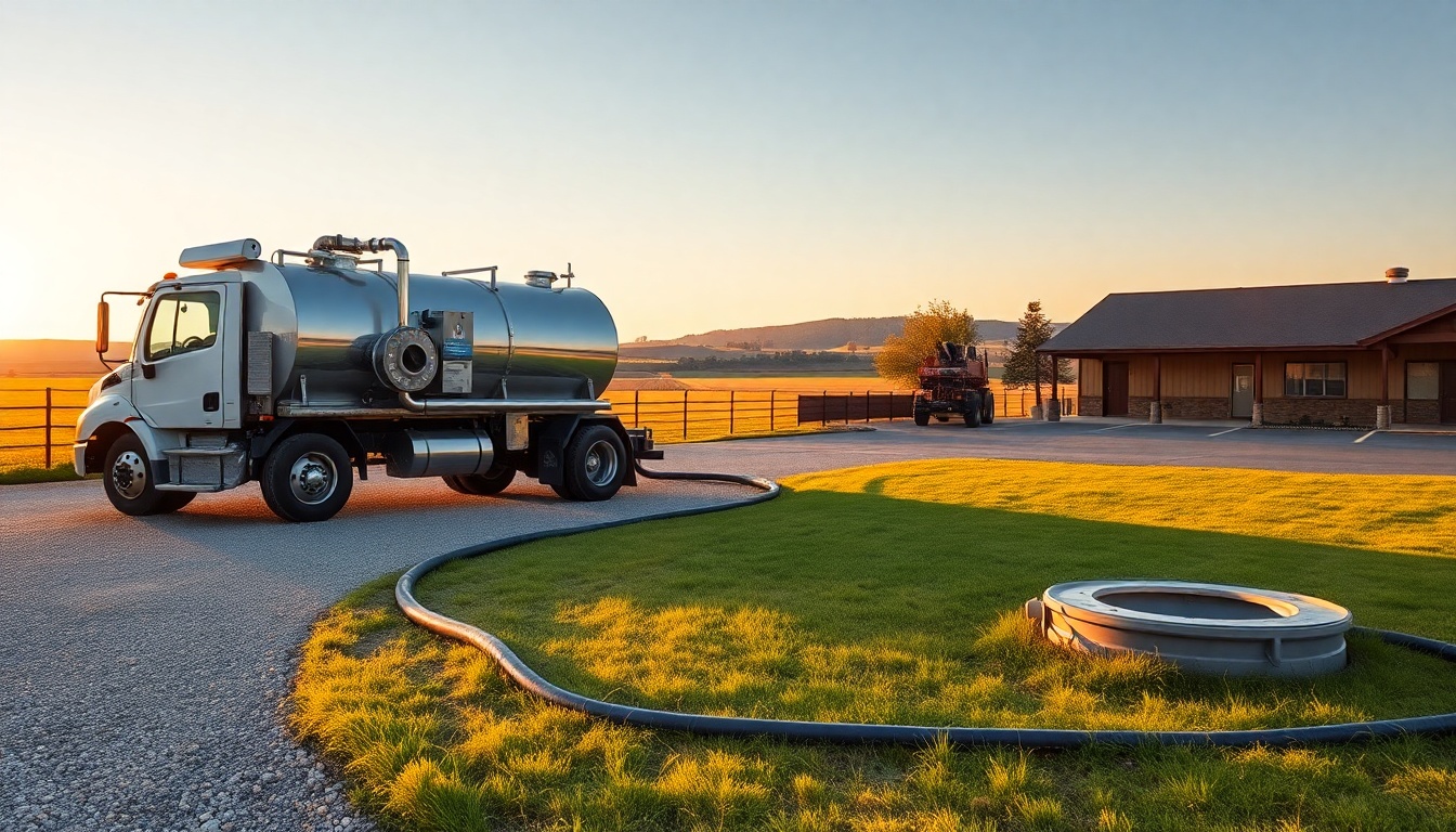 Septic service operation in Colorado at golden hour