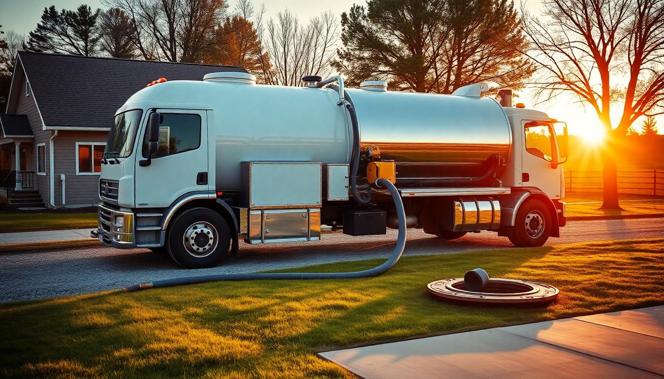 Septic service workspace in Connecticut at golden hour