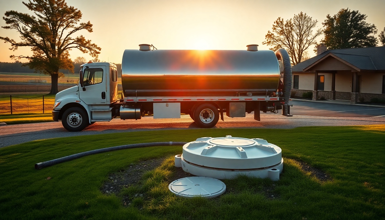 Septic service operation in Connecticut at golden hour
