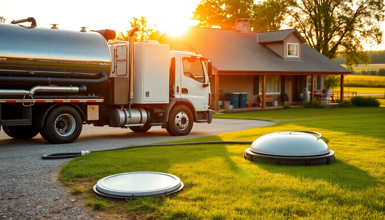 Septic service workspace in Delaware at golden hour