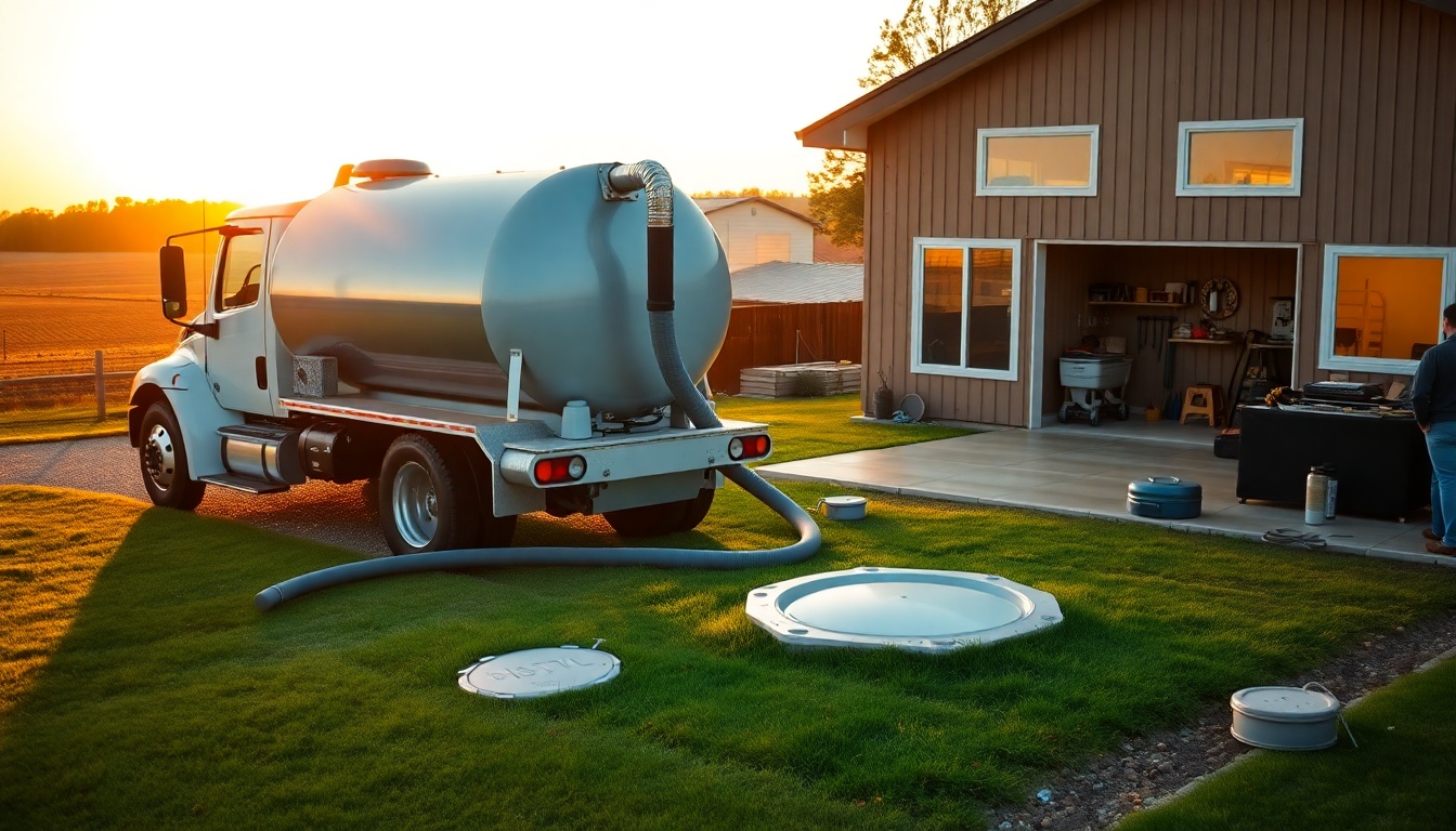 Septic service workspace in Illinois at golden hour
