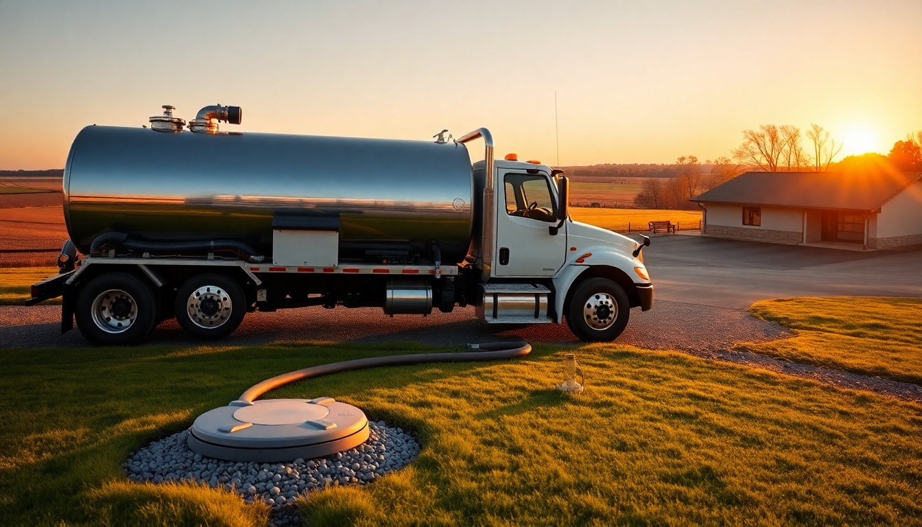 Septic service operation in Illinois at golden hour