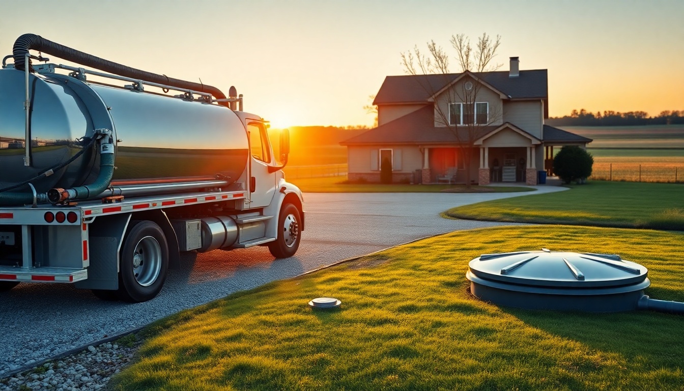 Septic service workspace in Indiana at golden hour