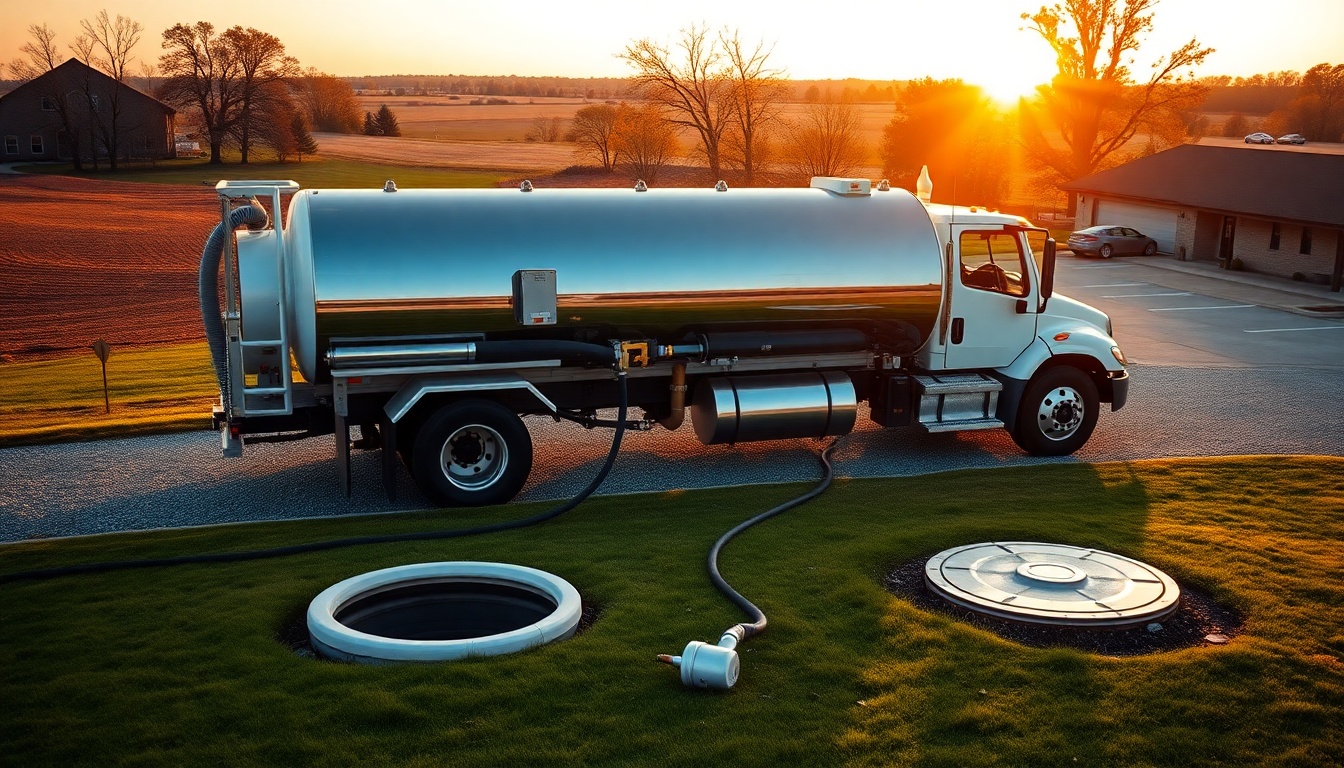 Septic service operation in Indiana at golden hour