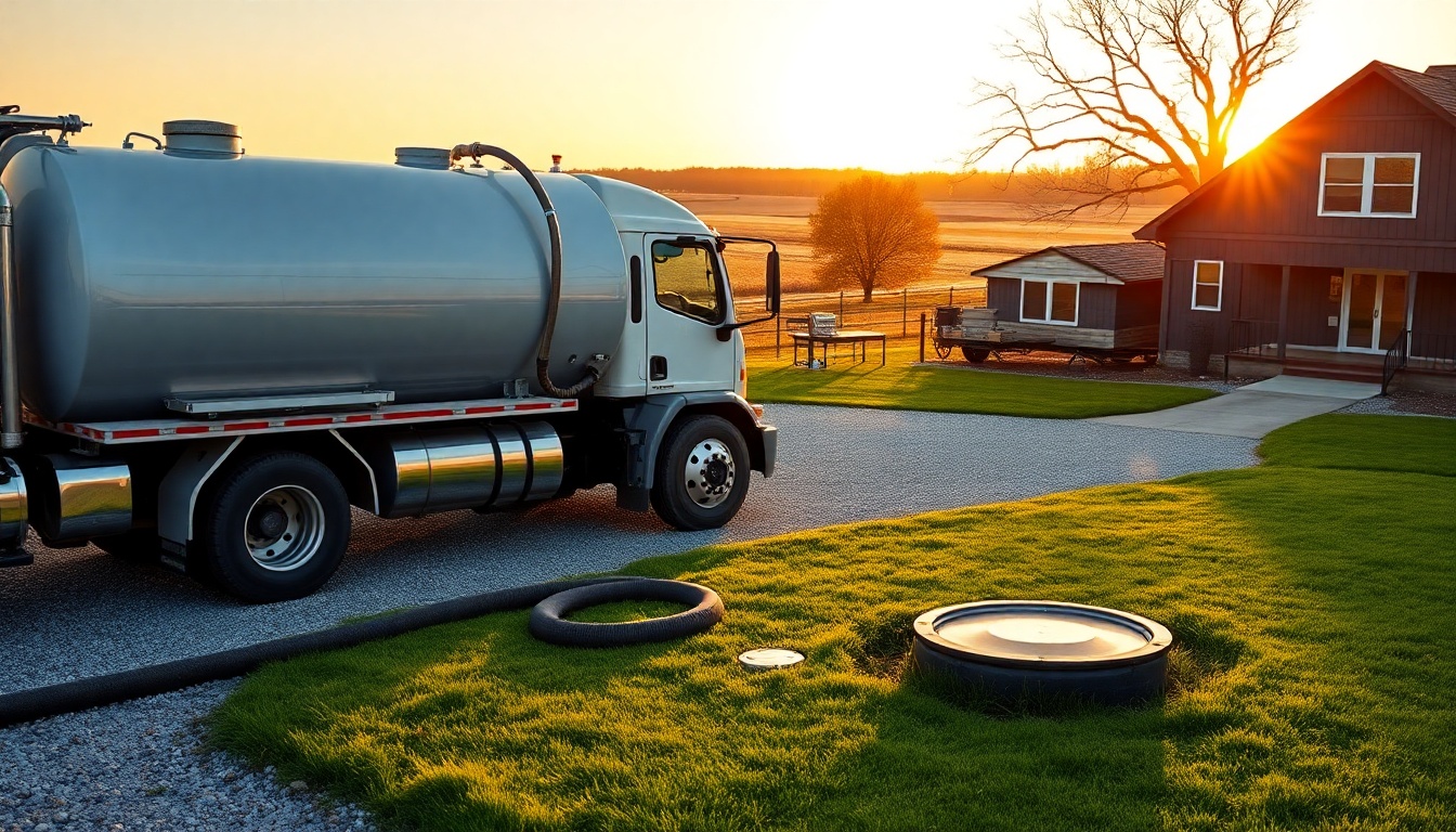 Septic service workspace in Iowa at golden hour