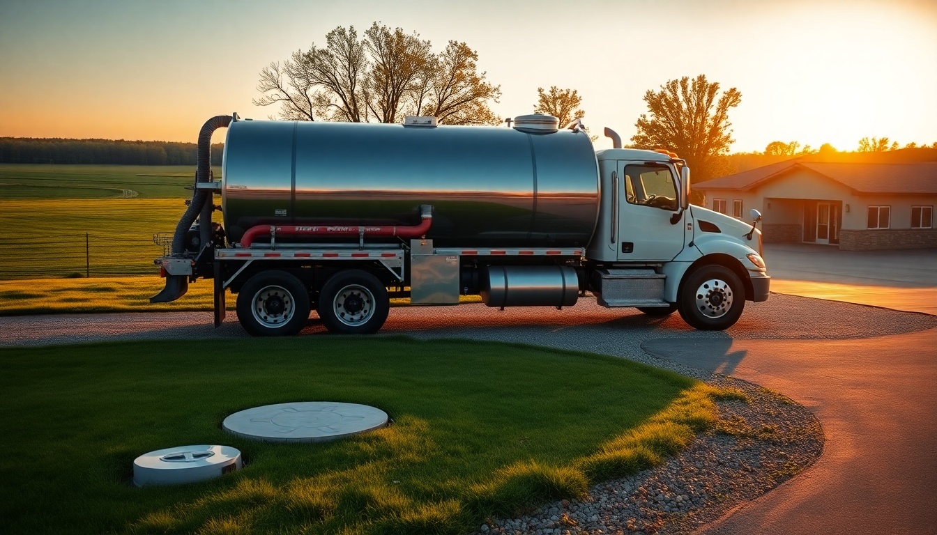 Septic service operation in Iowa at golden hour