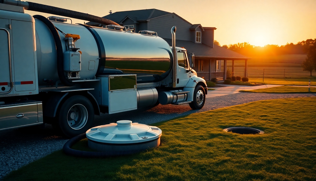 Septic service workspace in Kansas at golden hour